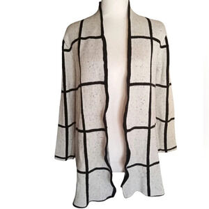 Retrology Window Pane Black And White Open Front Knit Cardigan Size Medium